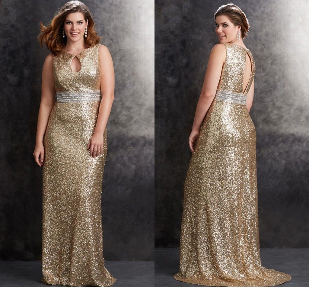 Sparkle Sequined Champagne Plus Size Prom Dresses 2015 Jewel Crystal