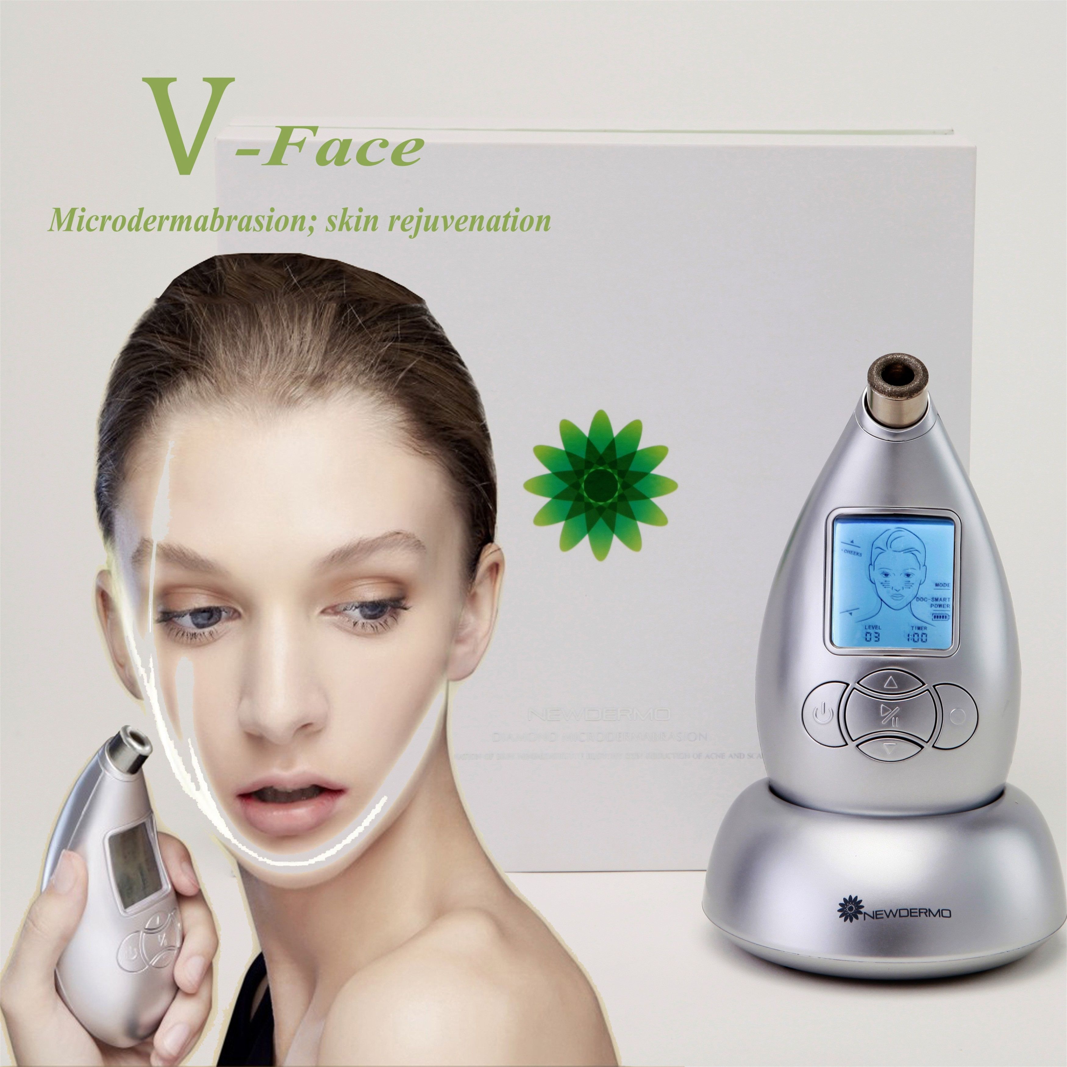 Silver Newdermo 2 Diamond Tips + Microdermabrasion Device Portable