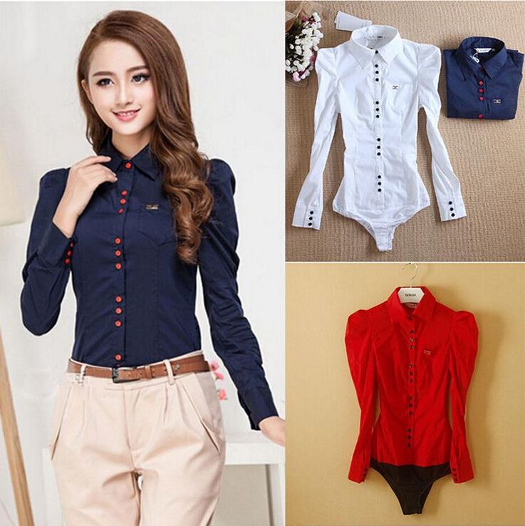 2017 Fashion Body Shirts For Women Long Sleeve White Formal Blouses