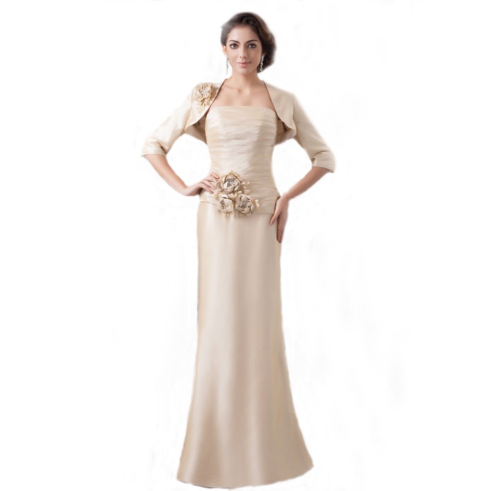 Champagne Tiered Mother Of The Bride Dresses With Jacket 3/4 Long