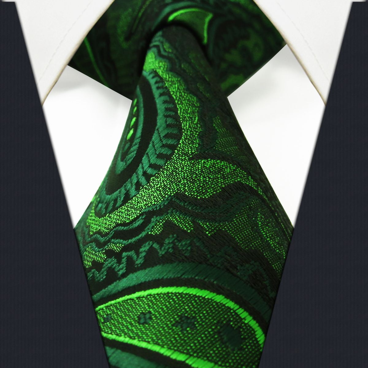 U30 Paisley Floral Dark Green Black Mens Neckties Ties 100 Silk Extra Long Jacquard Woven Brand