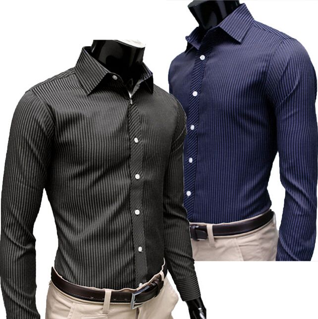 2017 Mens Fashion Top Quality Luxury Stylish Casual Slim Fit Striped