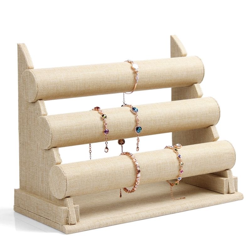 2018 Upscale Linen Bracelet Bangle Jewelry Display Stand Holder Organizer Three Layer Hair Band