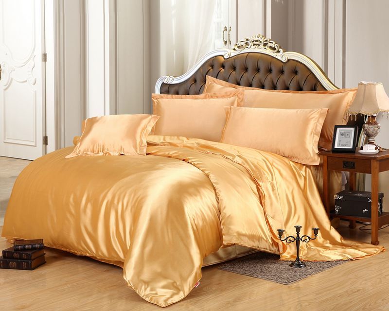 Luxurious Imitated Silk Gold Solid Color Bedding Set / Duvet Cover Set