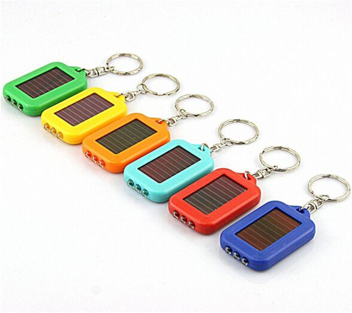 Cute Model Solar Power Keychain Led Flashlight Light Lamp Mini Key Chain 3 Led Multi Color