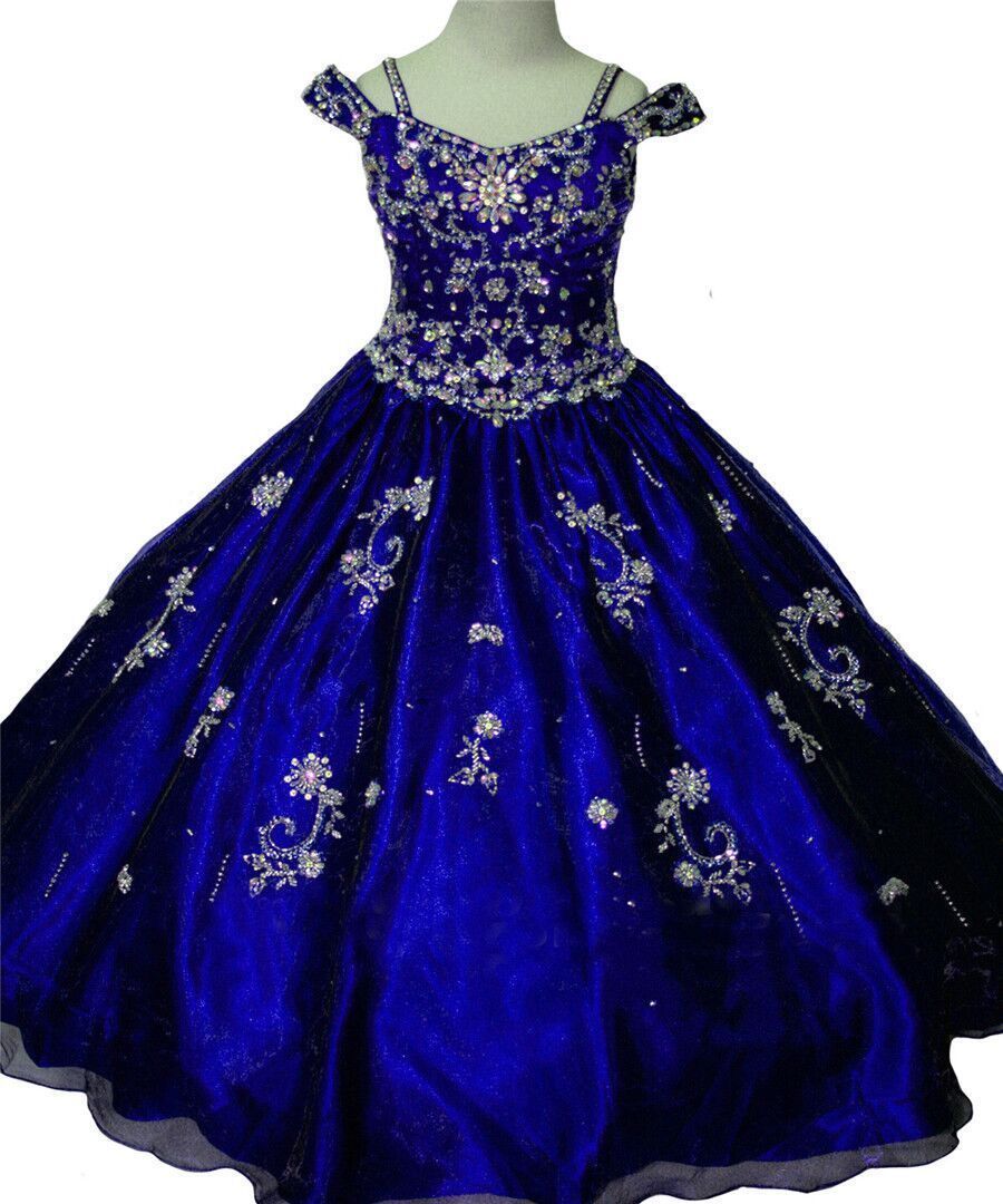 In Stock Royal Blue Flower Girl Dress Princess Kids Pageant Party Dance