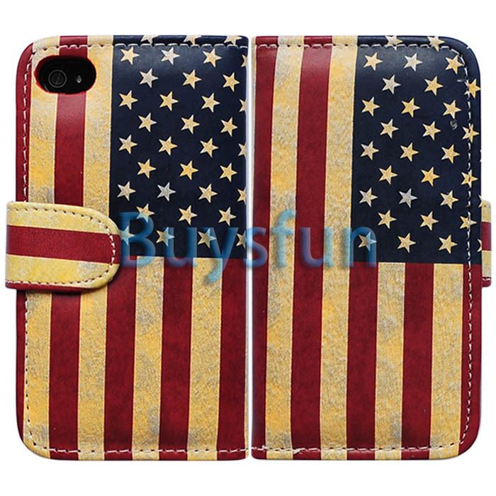 Bcov Retro Usa American Flag Wallet Leather Cover Case For Apple Iphone