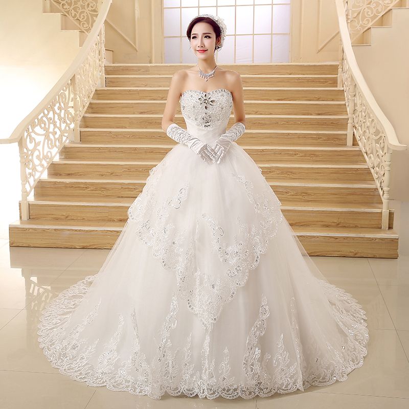 Luxury Crystal Beadings Ball Gown Wedding Dresses Sweetheart Lace