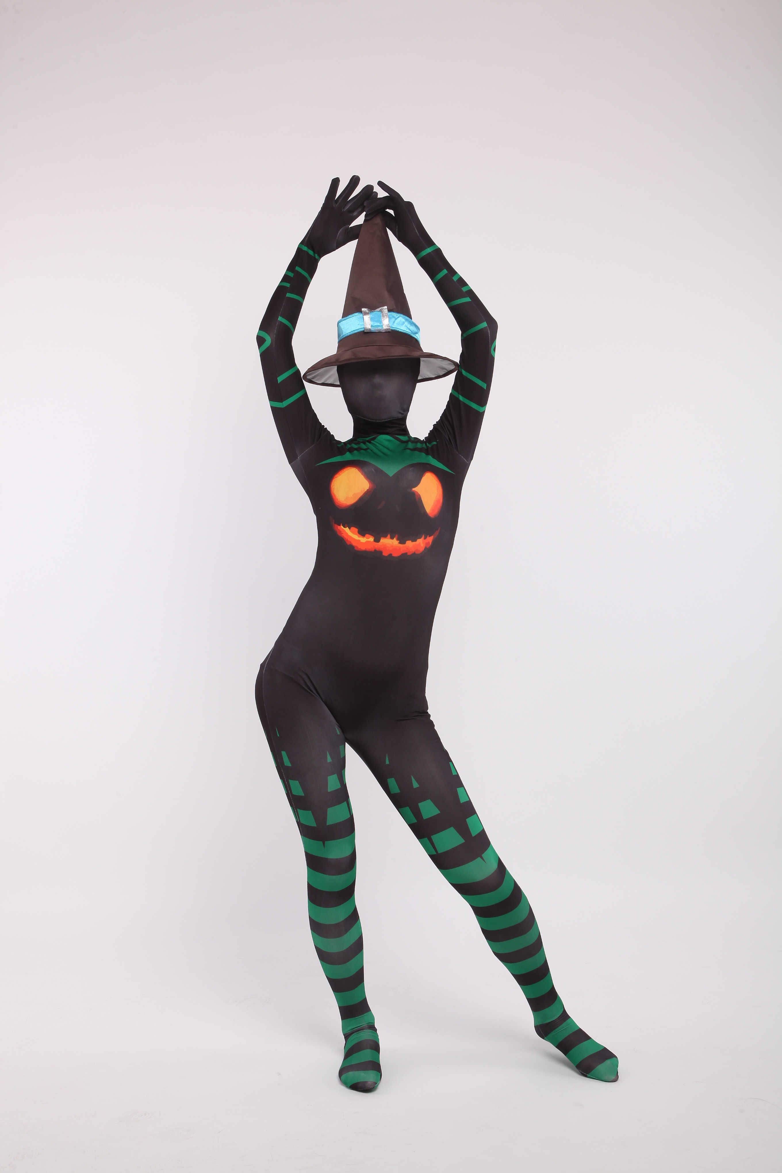 2017 Sexy Witch Hallween Pumpkin Zentai Suits For Women Full Body