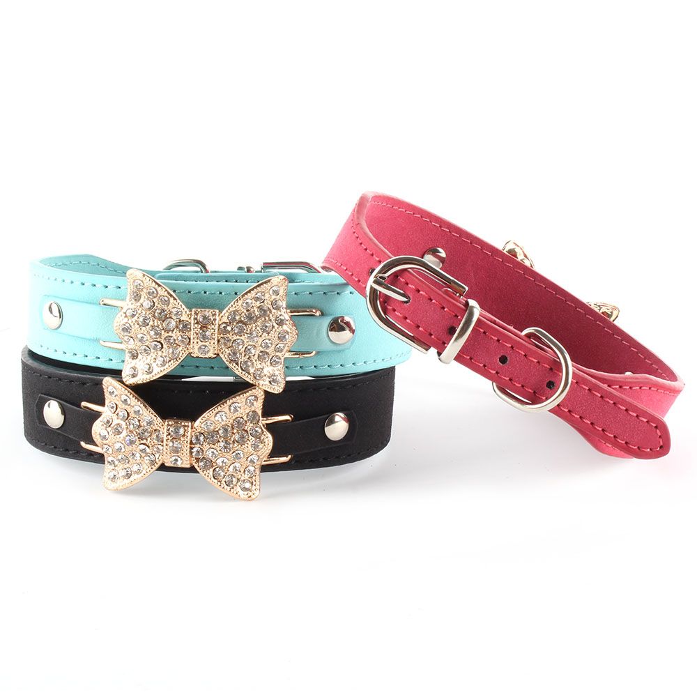 2017 Best Selling New Pet Dog Pu Leather Collars Puppy Bling Crystal