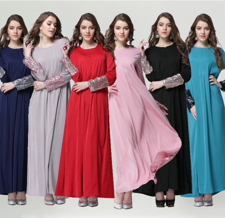 Elegant Islamic Muslim Formal Dress Fashion Sequin Long Sleeve Islamic