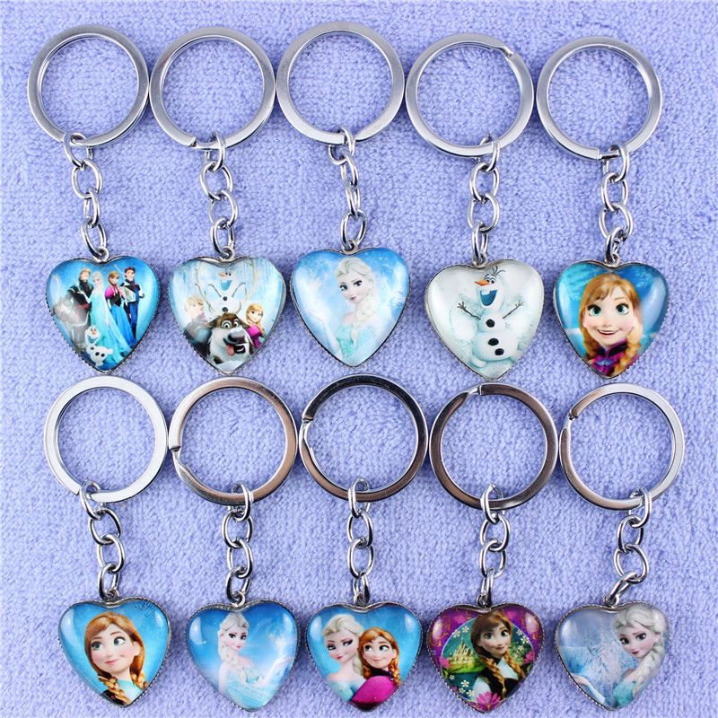Frozen Keychains Heart Stainless Steel Key Ring Hot Cartoon Movie Frozen Souvenirs Frozen