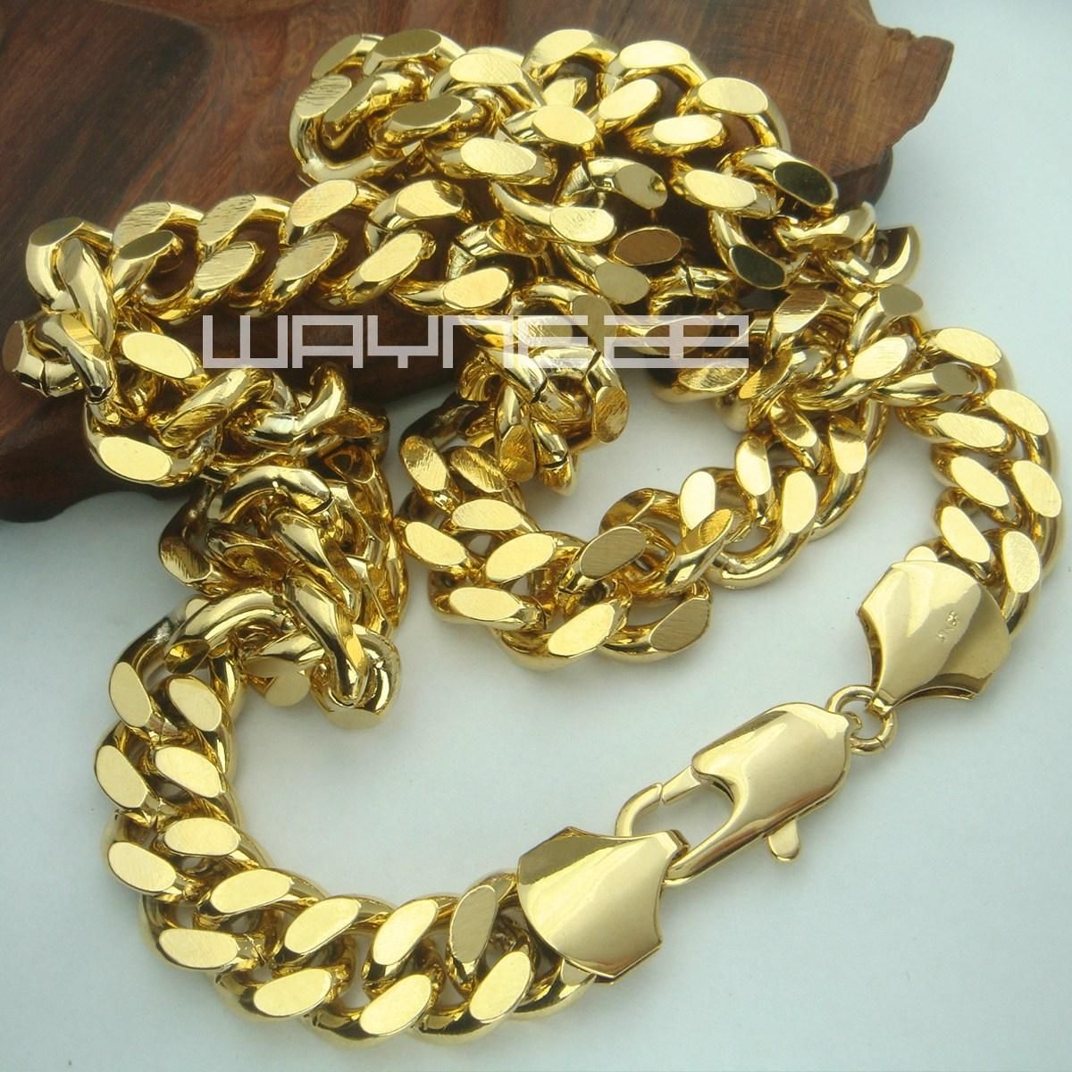 2017 18k Gold Filled Mens Solid Heavy Chain Long Necklace Curb Ring