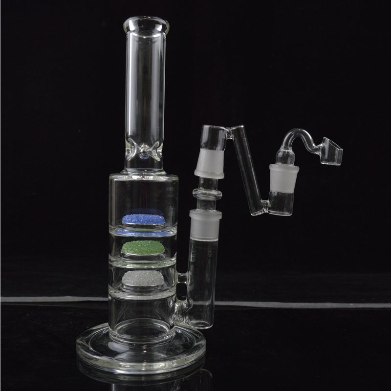 2017 Triple Fritted Disc Bong Perc Ash Catcher Thick Water Oil Pipe Recycler 11 Inch Glass