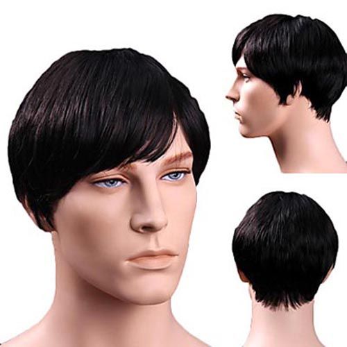 2017 100 Real Natural Human Hair Men Short Wigs Full Wig Hairpiece