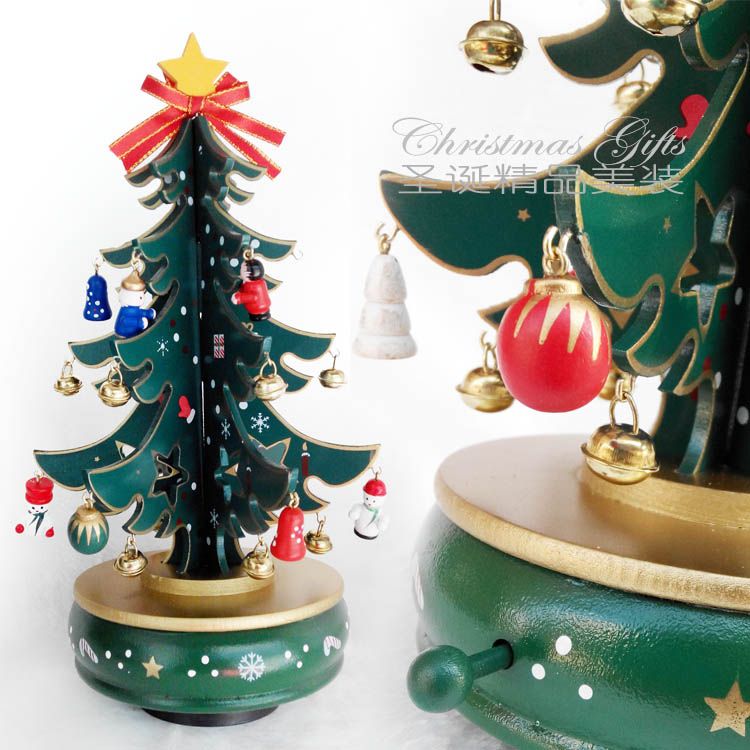 Tmc Christmas Gift Wooden Music Box Chritmas Tree Shape Revolve Sound Box Toy For Children