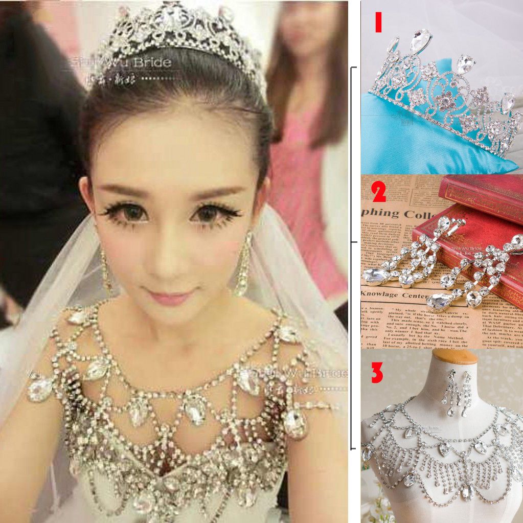 Cheap Tiaras+Earrings+Shoulder Chain Wedding Bridal Princess Crystal