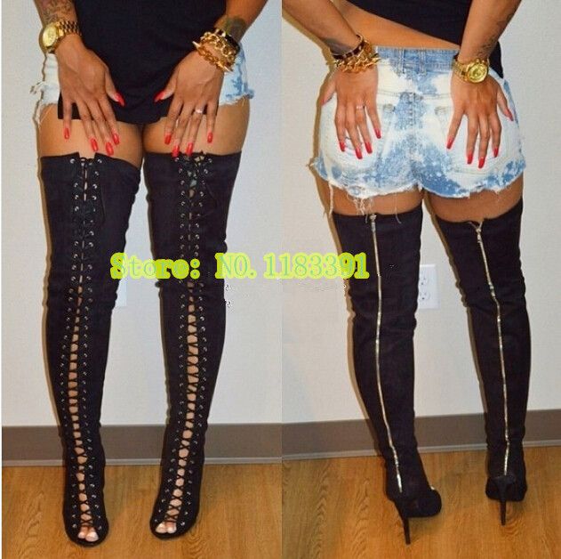 Cheap Lace Up Thigh High Boots - Yu Boots