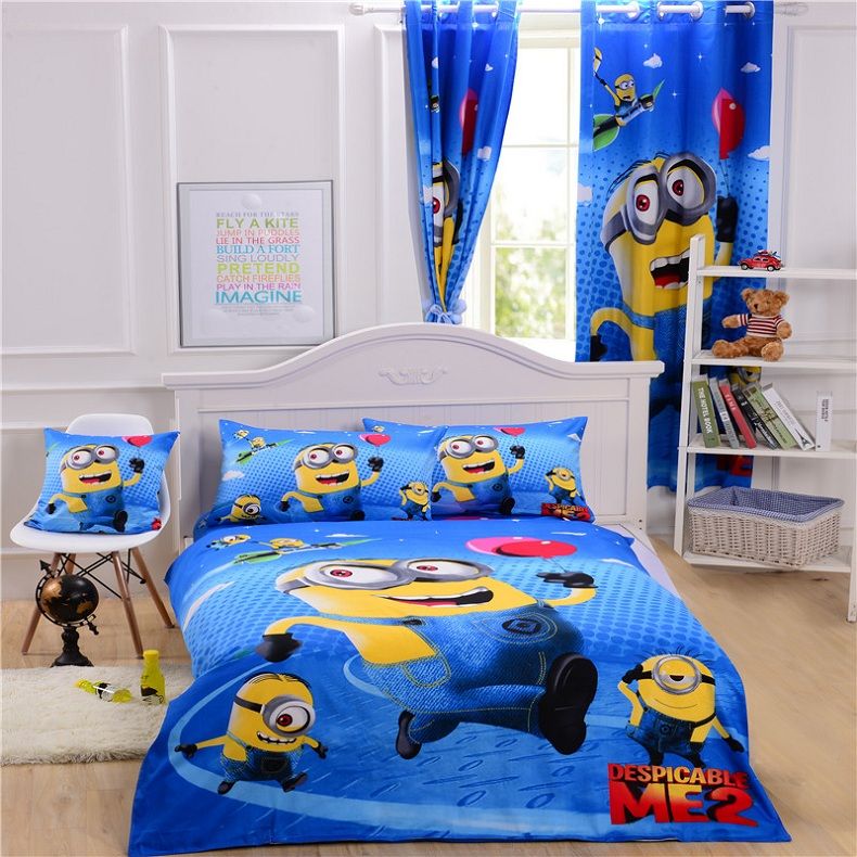 Cartoon Minions Bedding Sets Despicalble Me Bedding Single Kids Bedclothes Curtain/Duvet Cover