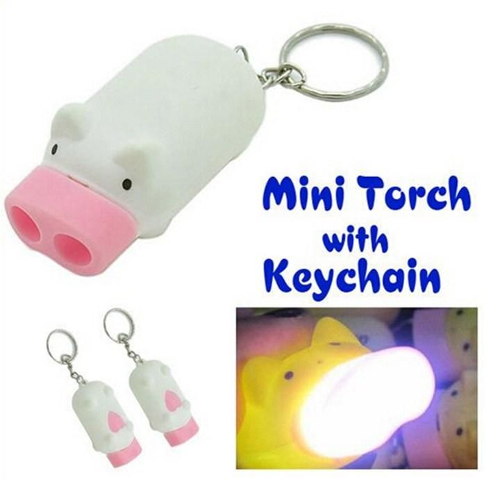 Mini Pig Torch Flashlight Key Chain Cute Pig 2 Led Keychain Light