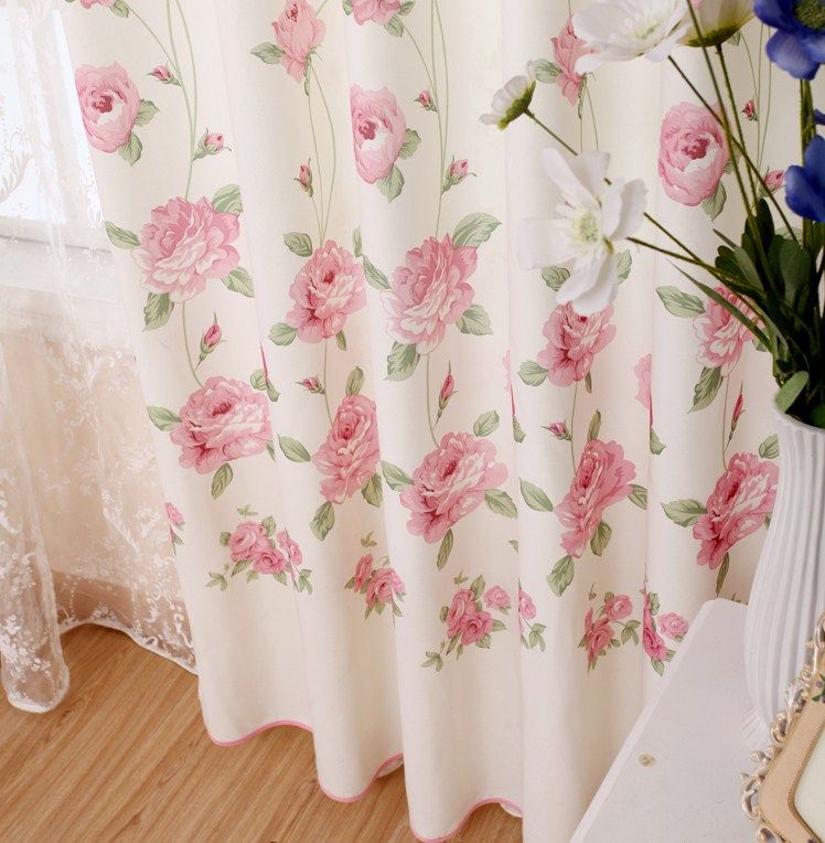 Discount Rustic Curtain Small Floral Print Bedroom Pink Curtains From