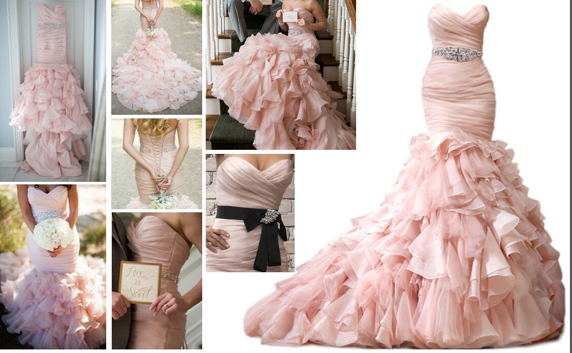 2017 Luxury Organza Light Pink Mermaid With Black Ribbons Crystals