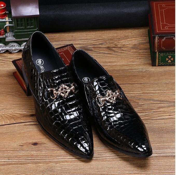 2016 Top Luxury Italy Brand Fashion Men Pointed Toe Loafers 100% Genuine Leather Dress Shoes ...