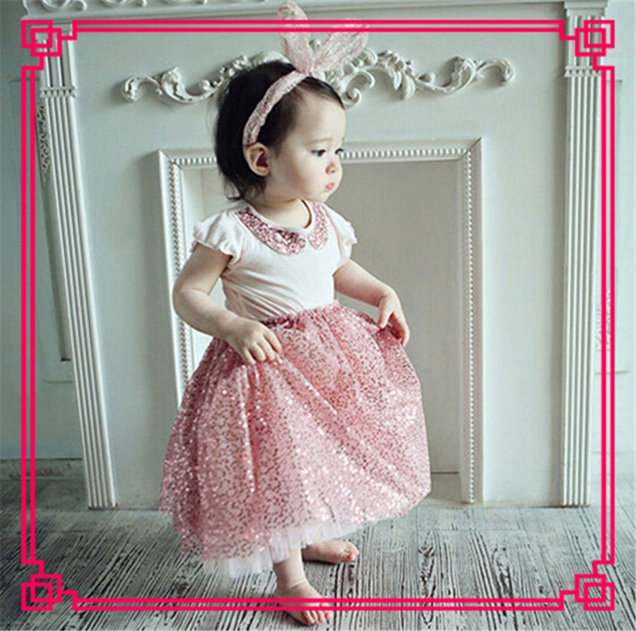2017 2015 Babies Girls Sequins Tutu Skirts + Tops Sets Puff Shoulder