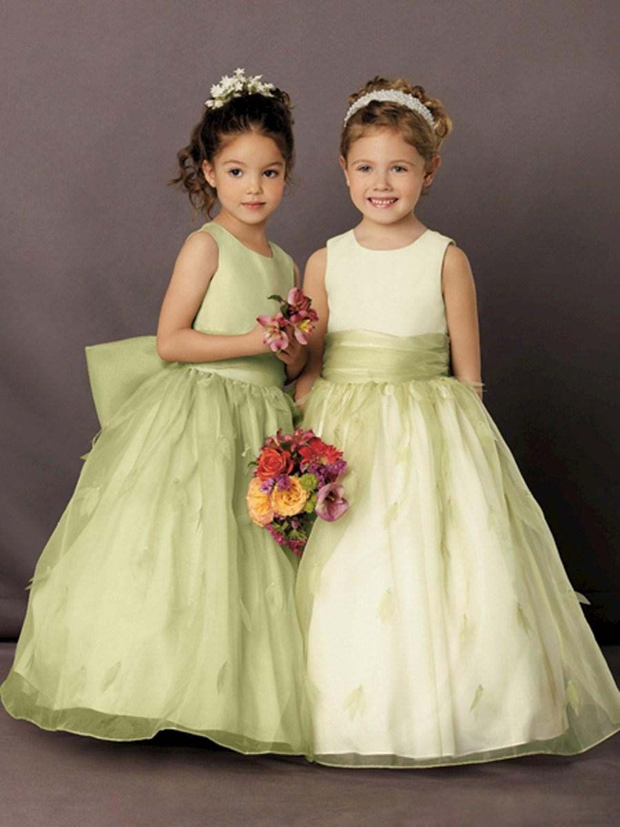 Fairy Organza Flower Girl Dresses 2015 Jewel Neck Satin Bow Princess