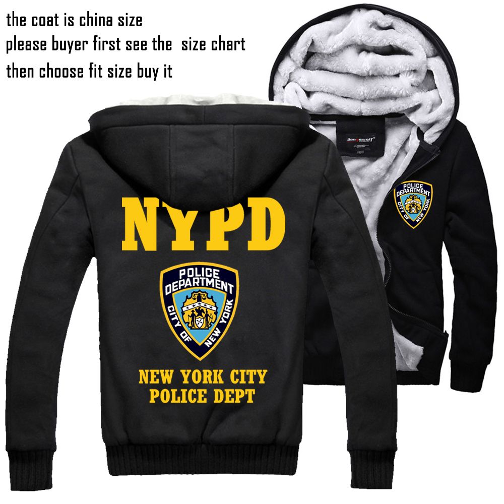 Best New York Police Thick Jacket Nypd Winter Warm Flannel Hoodie Coat