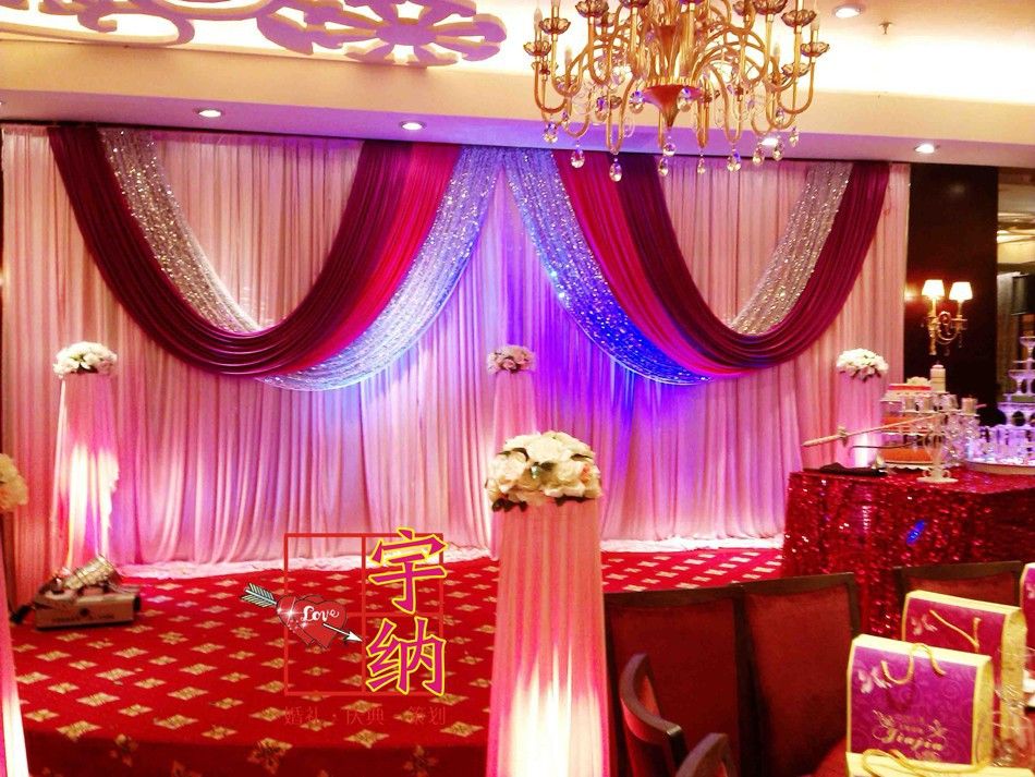 3*6m Red Silver Sequin White And Red Wedding Backdrop Curtain Set