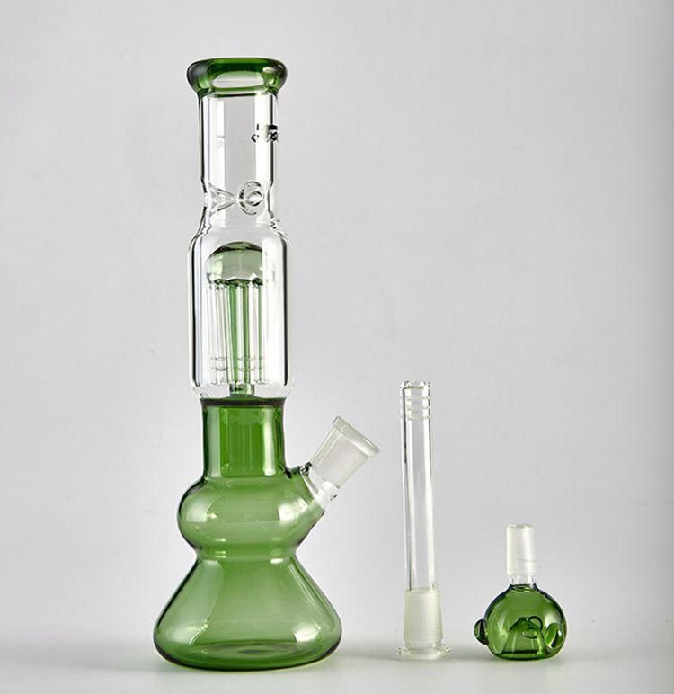 2017 Topoo Beaker Bongs 8 Arm Tree Perc Green Glass Hookahs Bubbler