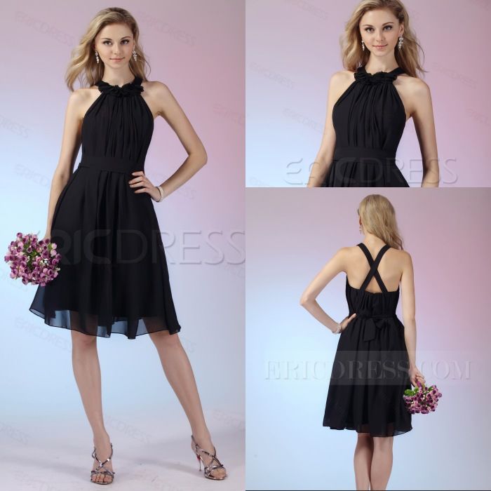New Arrival Black Chiffon Above Knee/Mini High Neck Flower Cheap