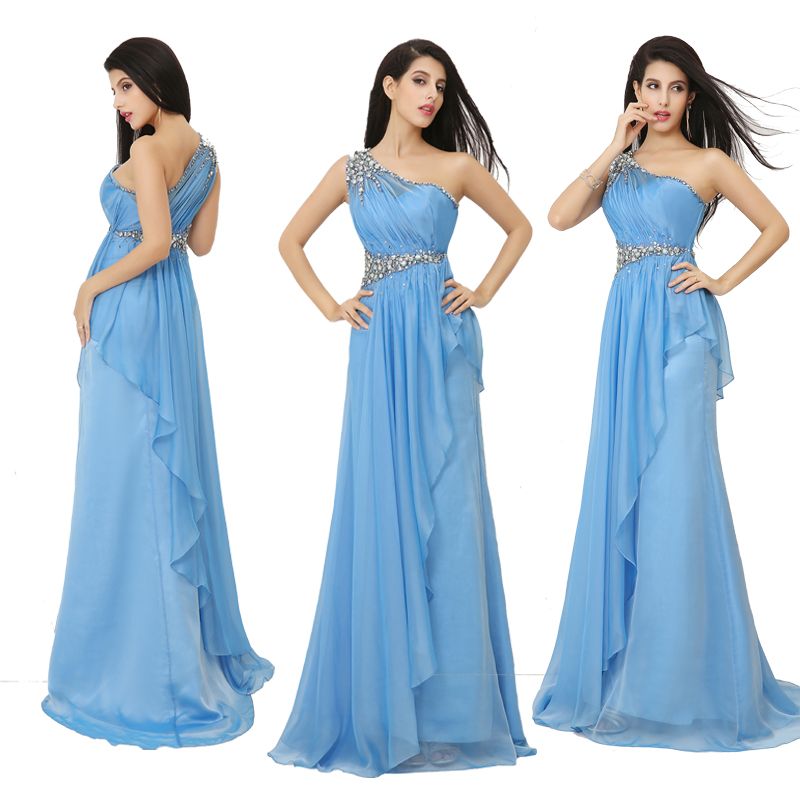 2015 Cheap In Stock Prom Dresses With One Shoulder Crystal Beads A ...