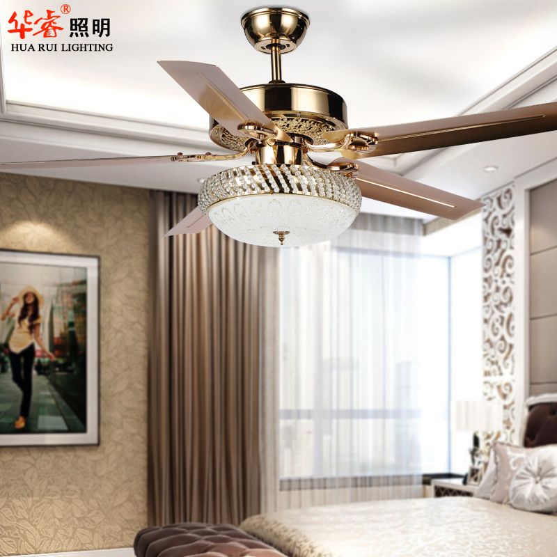 2017 Minimalist Vintage Art Deco Crystal Ceiling Fan With Light Bronze