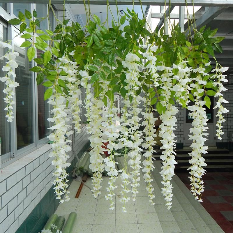 White Artificial Silk Wisteria Garlands Simulation Fake Flower Plant ...