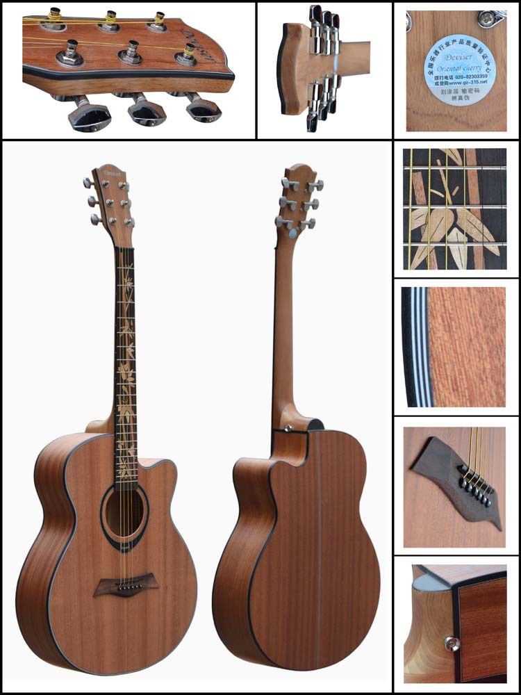 Full Mahogany Wood 40inch Electric Acoustic Guitar Flower Inlay Cheap