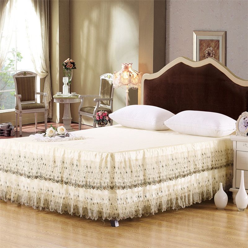 Sale! Luxury Ivory Ruffled Bedding With Brown Embroidered Lace Satin