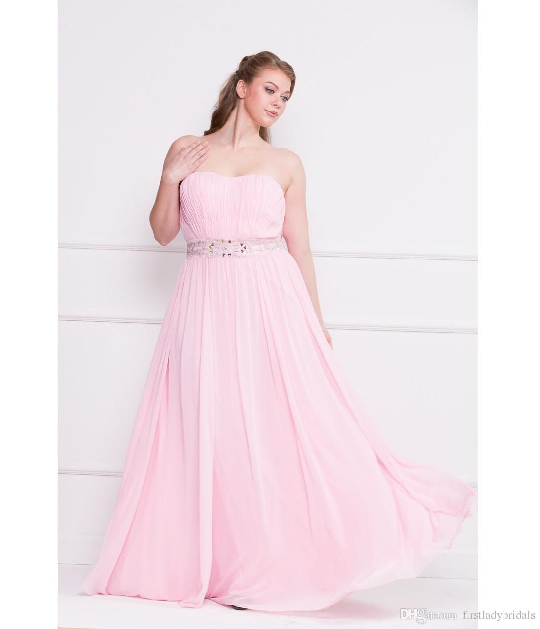 Classic Light Pink Plus Size Evening Dresses Strapless Chiffon Special