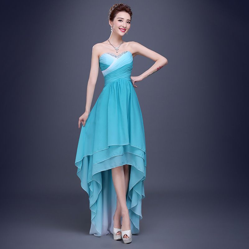 Sexy Sky Blue Chiffon Bridesmaid Dresses 2016 New Sweetheart Off The Shoulder Short Front Long