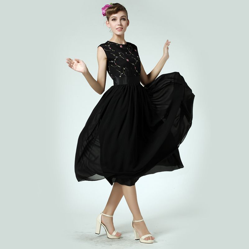 903050 Frock Dress Lace Embroidered One Piece Dress Skirt Formal O Neck
