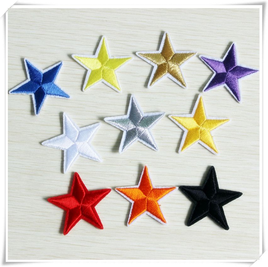 2017 Wholesale Star Patches Iron On Sew On Military Silver/Gold/White