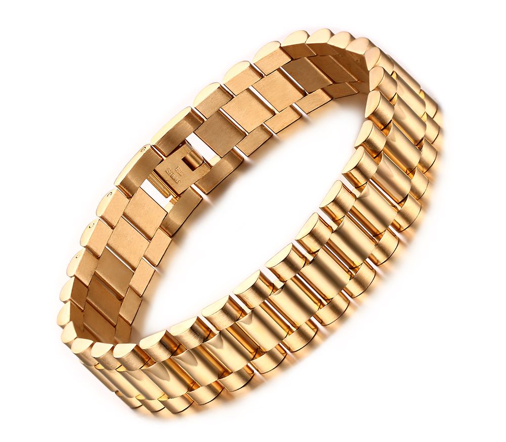 2017 8.7 Men'S Stainless Steel 15mm Gold Watch Band Link Chain Bracelet