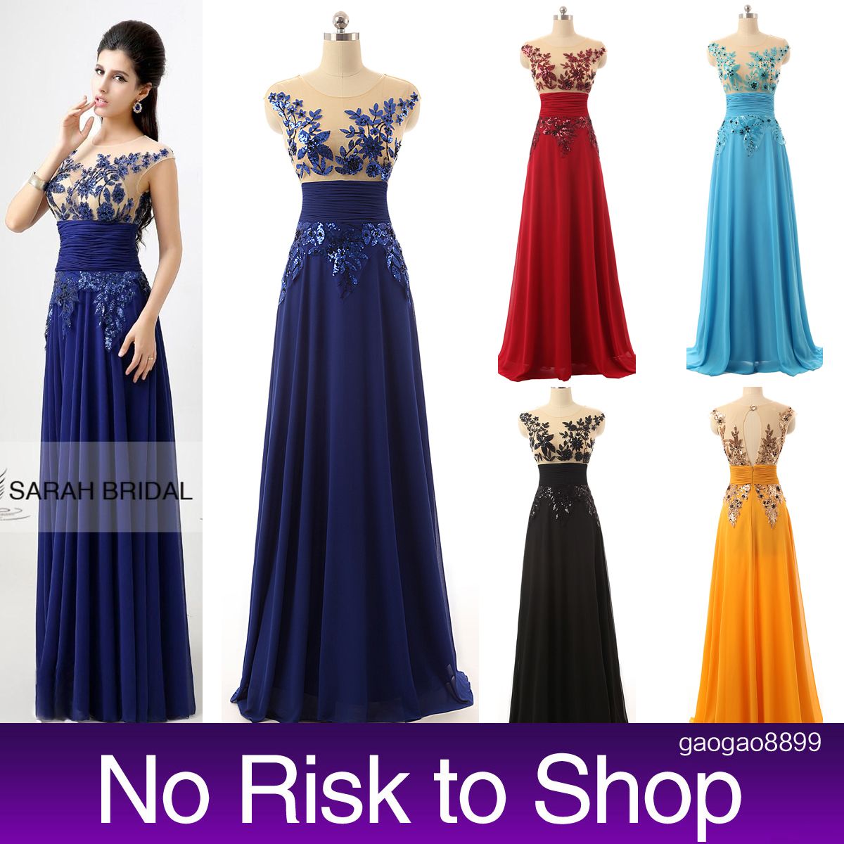 Cheap Sheer Neck Prom Party Dresses Sequins A Line Royal Blue Burgundy