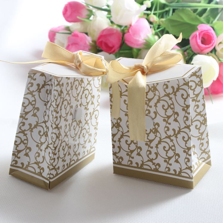 Gold Ribbon Gift Bags Wedding Favor Candy Boxes Party Gift Return Gift ...