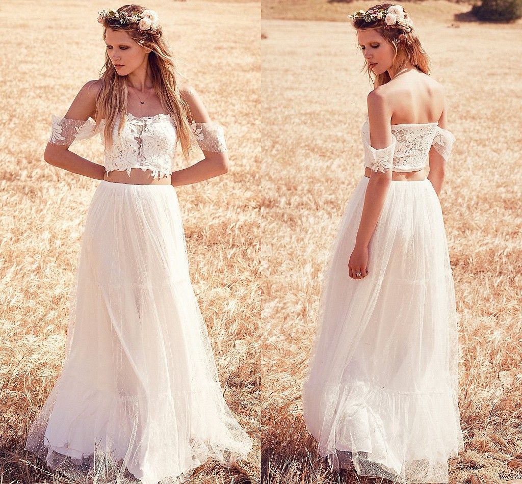 Discount Two Piece 2016 Boho Wedding Dresses Romantic Lace Sexy Off The