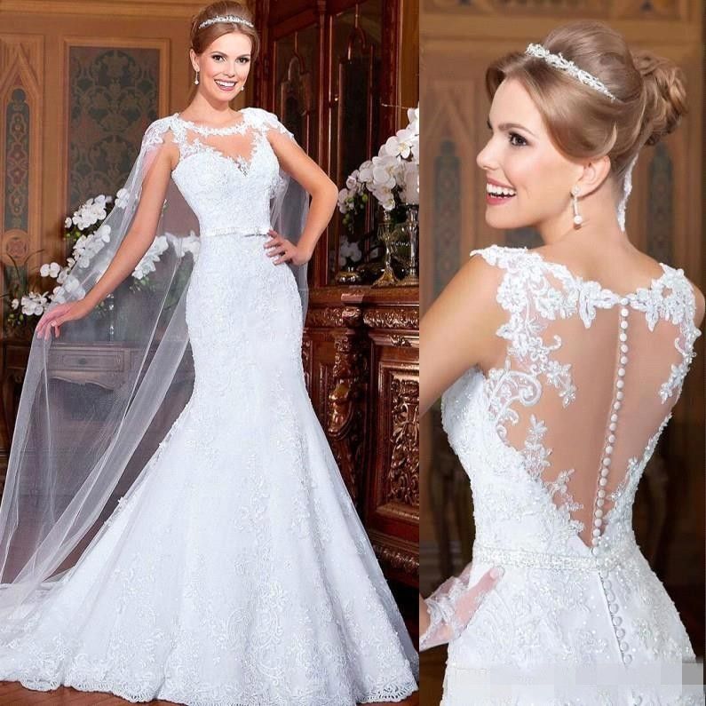 Vintage Mermaid Wedding Dresses With Cape Lace Bridal ...