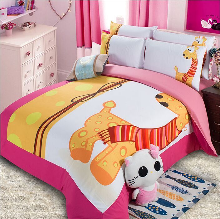 Cute Cartoon Giraffe Bed Duvet Cover Pillow Cases Twin Full Queen King ...