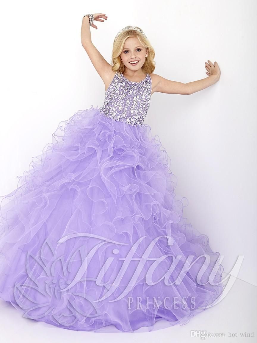 New 2016 Cheap Little Girls Pageant Dresses Lilac Organza Tiered Ruffle