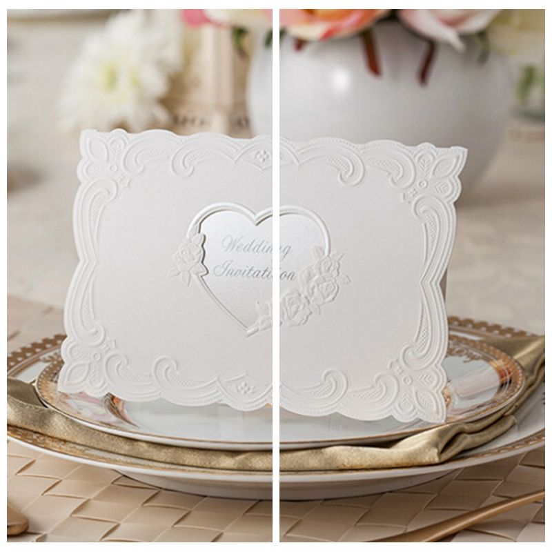 White heart wedding invitations